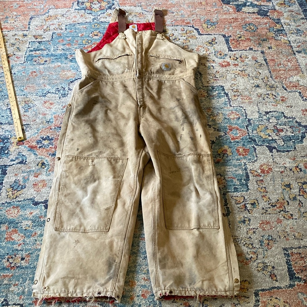 Carhartt insulated bibs distressed workwear
